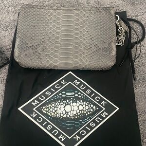Musick Luxury Leather Goods Women's Chain Wristlet‎ grey Embossed python grey